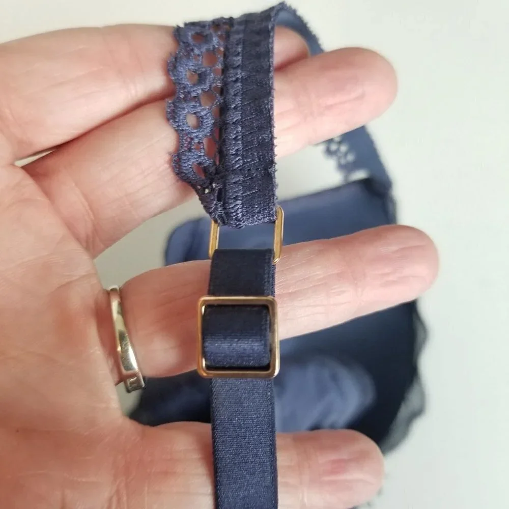 AERIE Bra 34C Blue lace‎ Padded Push up Rose Gold Hardware Underwire Adjustable